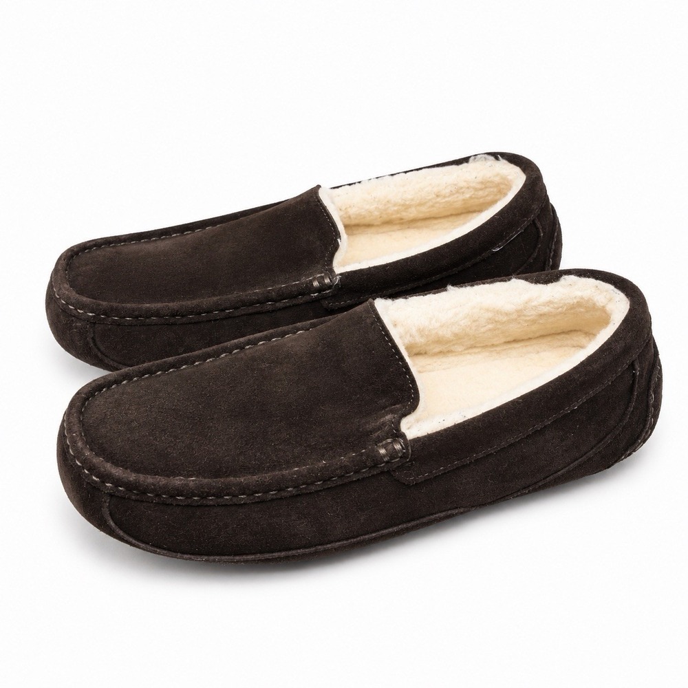 UGG Ascot Brown Leather Wool 1101110 Men's Size 10 Indoor Outdoor Slippers